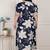 Miravan womens plus size blue flower printed puff sleeve pure cotton fit v neck butterfly middi dress