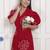 Miravan womens red bandhani printed collar neck  maxi dress