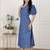 Miravan womens floral print collar-neck puff sleeves a-line maxi dress