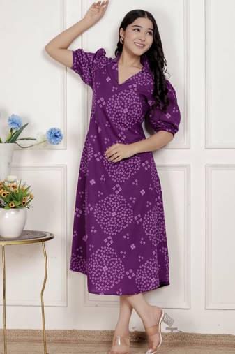 Miravan womens purple bandhni printed a-line maxi dress