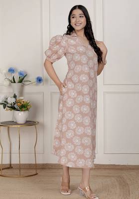   womens puff sleeve pure cotton printed maxi dress 3