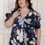 Miravan womens plus size blue flower printed puff sleeve pure cotton fit v neck butterfly middi dress