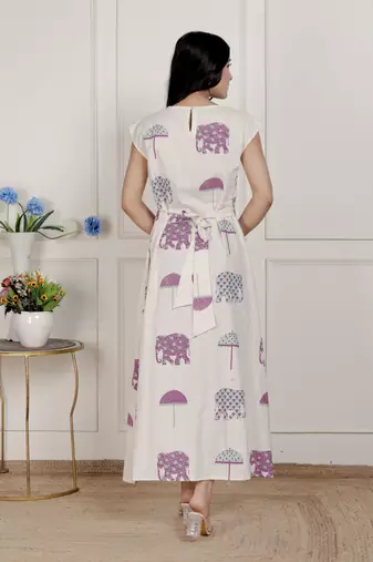   womens off-white animal printed asymmetric neck a-line maxi dress
