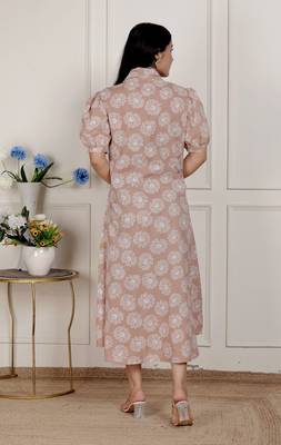   womens puff sleeve pure cotton printed maxi dress 5