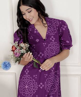   womens purple bandhni printed a-line maxi dress 4