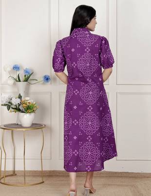   womens purple bandhni printed a-line maxi dress 5