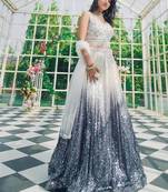 Grey Silver Shaded Georgette Silk Lehenga with Heavy Sequins Work | Designer Party Wear Lehenga Choli with Blouse