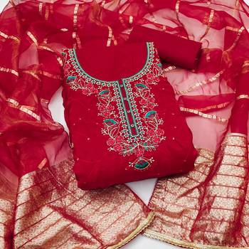Women's maroon thread sequence zari embroidery fandy silk dress material 1