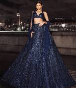 Navy Blue Net Lehenga with Heavy Sequins and Dori Work | Designer Party Wear Wedding Lehenga Choli with Blouse