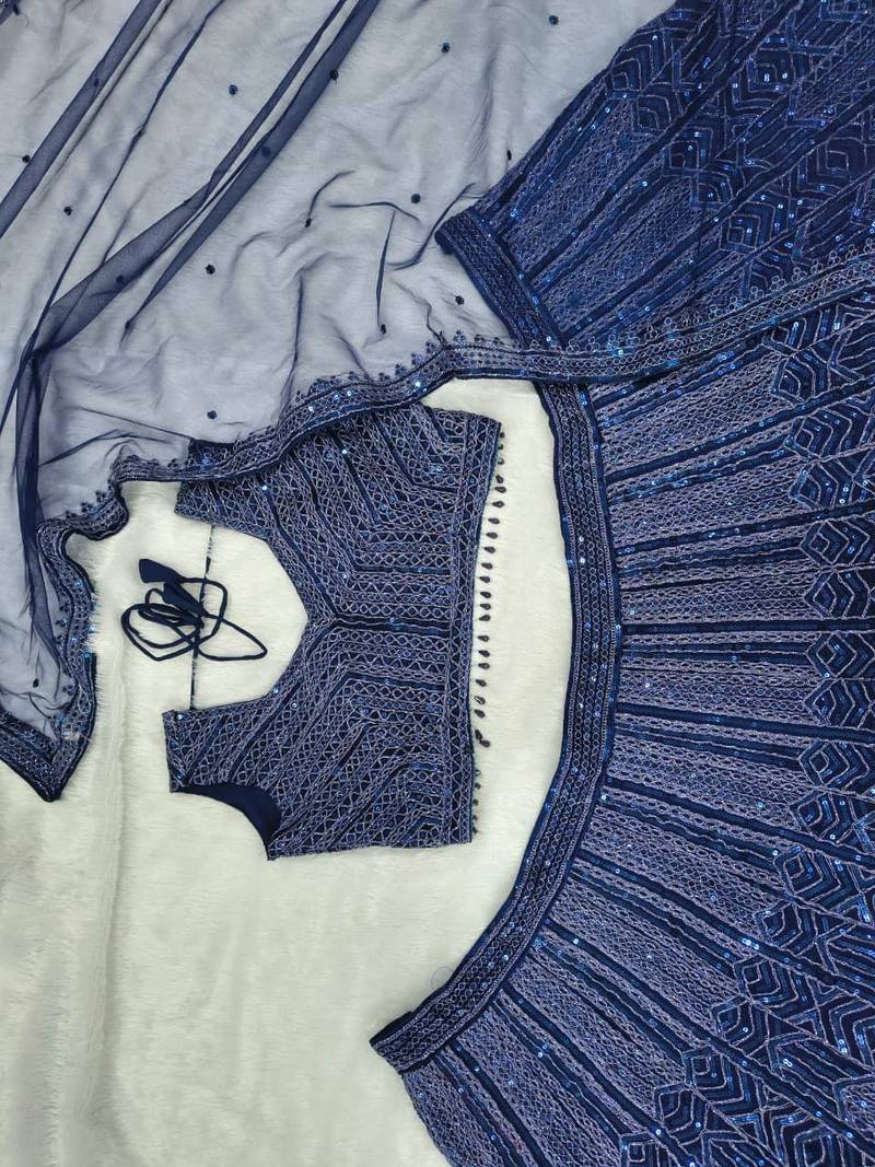 Navy Blue Net Lehenga with Heavy Sequins and Dori Party