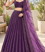 Purple Heavy Sequins and Dori Work Net Party Wear Lehenga