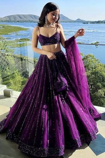 Purple Net Lehenga with Heavy Sequins and Dori Work | Designer Party Wear Wedding Lehenga Choli with Blouse