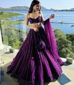 Purple Net Lehenga with Heavy Sequins and Dori Work | Designer Party Wear Wedding Lehenga Choli with Blouse