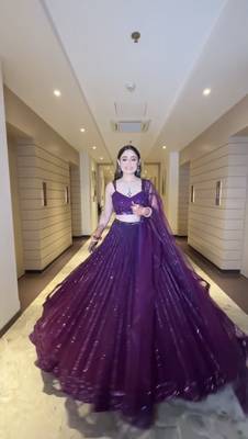 Purple Net Lehenga with Heavy Sequins and Dori Work | Designer Party Wear Wedding Lehenga Choli with Blouse 3
