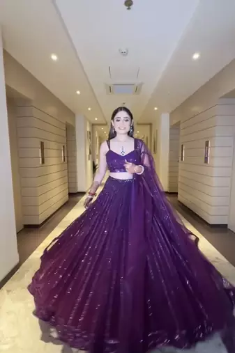 Purple Net Lehenga with Heavy Sequins and Dori Work | Designer Party Wear Wedding Lehenga Choli with Blouse