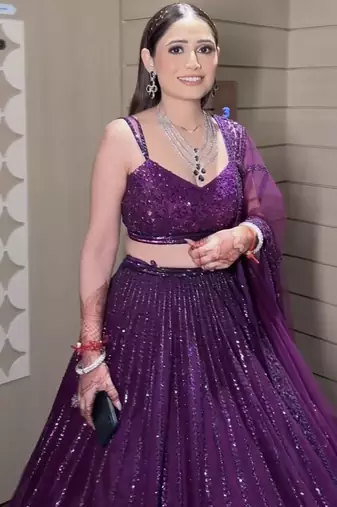 Purple Net Lehenga with Heavy Sequins and Dori Work | Designer Party Wear Wedding Lehenga Choli with Blouse