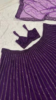 Purple Heavy Sequins and Dori Work Net Party Wear Lehenga 4