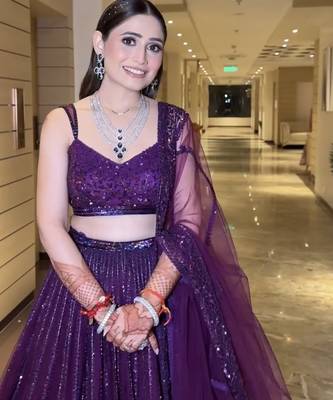 Purple Net Lehenga with Heavy Sequins and Dori Work | Designer Party Wear Wedding Lehenga Choli with Blouse 5