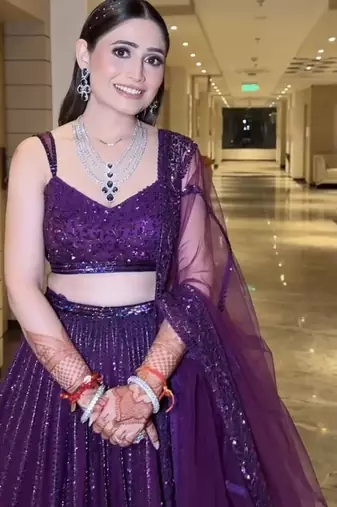 Purple Net Lehenga with Heavy Sequins and Dori Work | Designer Party Wear Wedding Lehenga Choli with Blouse