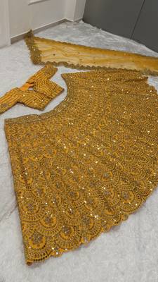 Mustard Yellow Heavy Thai Silk Lehenga with 9mm Sequins and Dori Work | Designer Wedding Wear Lehenga Choli with Blouse 4