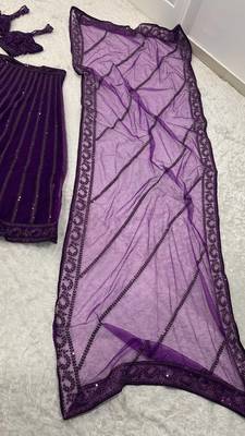 Purple Heavy Sequins and Dori Work Net Party Wear Lehenga 5