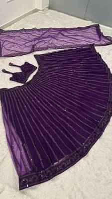 Purple Net Lehenga with Heavy Sequins and Dori Work | Designer Party Wear Wedding Lehenga Choli with Blouse 6