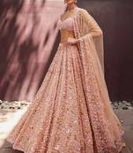 Blush Pink Georgette Lehenga with Sequins and Pearl Beads Work | Designer Bridal Party Wear Lehenga Choli with Blouse