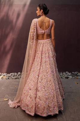 Blush Pink Georgette Lehenga with Sequins and Pearl Beads Work | Designer Bridal Party Wear Lehenga Choli with Blouse 4