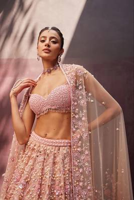 Blush Pink Georgette Lehenga with Sequins and Pearl Beads Work | Designer Bridal Party Wear Lehenga Choli with Blouse 5