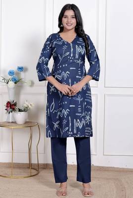   womens abstract printed cotton blue co-ord set 1