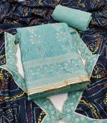 Women's sea green unstitched thread handwork embroidery premium roman cotton dress material (msmfc11584a)