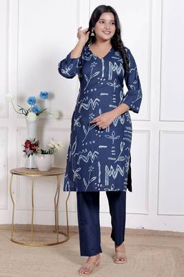   womens abstract printed cotton blue co-ord set 2