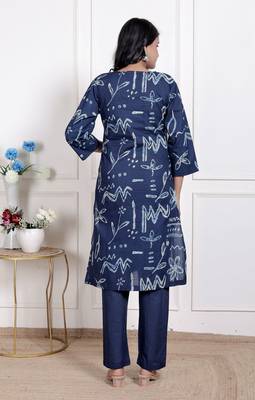   womens abstract printed cotton blue co-ord set 4