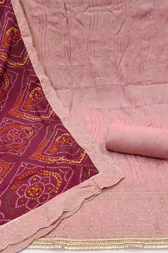 Women's peach thread handwork embroidery premium roman cotton dress material