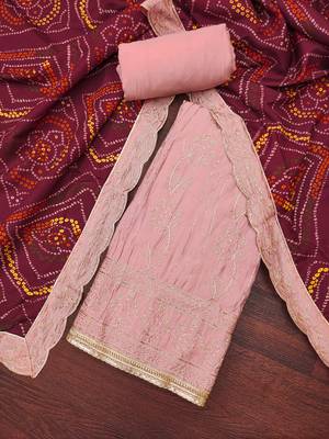 Women's peach thread handwork embroidery premium roman cotton dress material 3