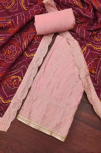 Women's peach thread handwork embroidery premium roman cotton dress material