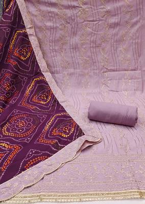 Women's levender thread handwork embroidery premium roman cotton dress material 2