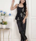 Miravan womens floral printed black pure cotton kurti with palazzo