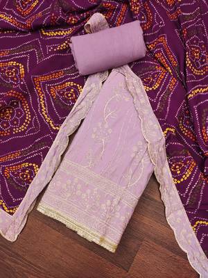 Women's levender thread handwork embroidery premium roman cotton dress material 3