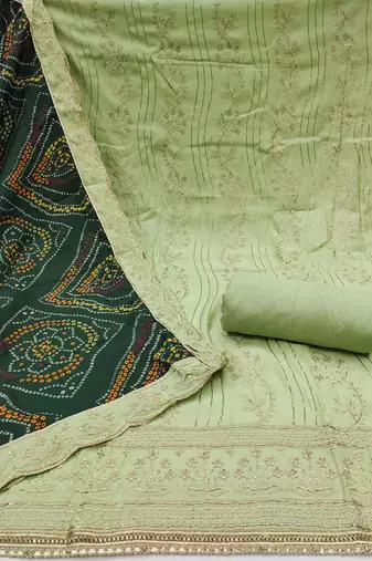 Women's light green thread handwork embroidery premium roman cotton dress material