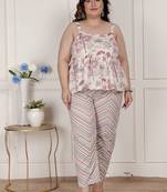 Miravan womens plus size pink pure cotton leaf printed kurti with palazzo