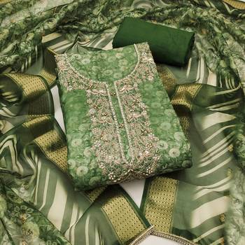 Women's light green weaving digital print handwork banarasi cotton dress material 1