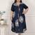Miravan womens plus size blue floral printed front buttoned a-line kurta dress