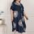 Miravan womens plus size blue floral printed front buttoned a-line kurta dress