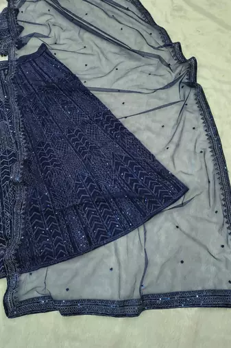 Navy Blue Net Lehenga with Heavy Sequins and Dori Party