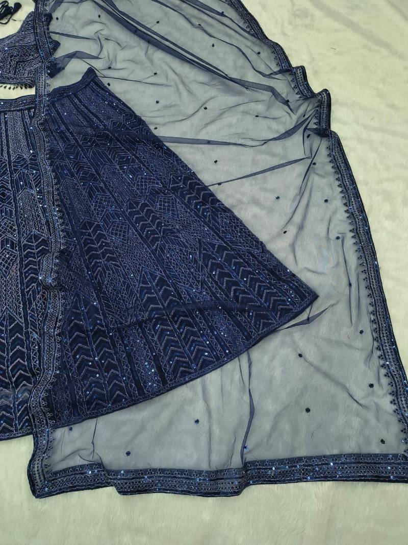 Navy Blue Net Lehenga with Heavy Sequins and Dori Party