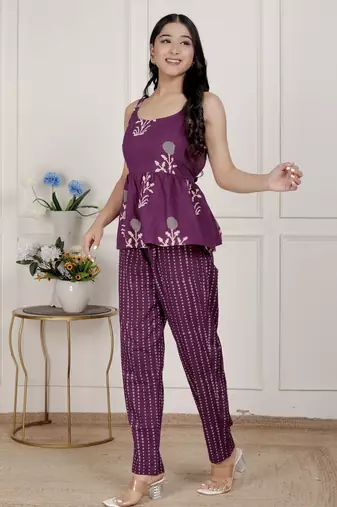   womens floral printed pure cotton a-line kurti and palazzo set
