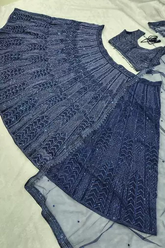Navy Blue Net Lehenga with Heavy Sequins and Dori Party