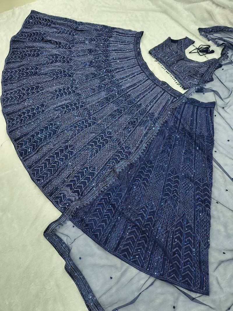 Navy Blue Net Lehenga with Heavy Sequins and Dori Party