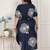 Miravan womens plus size blue floral printed front buttoned a-line kurta dress